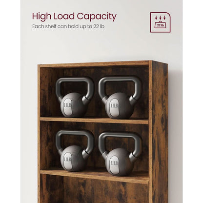Rustic Brown Bookshelf Five Tier Adjustable Shelves