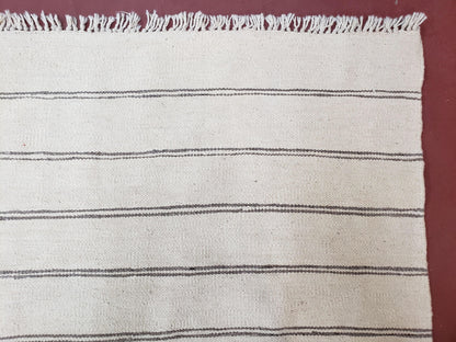 New Turkish Kilim Rug, Striped Area Rug, Southwestern Style, Off-white/Ivory Color, 5x8 Kilim Carpet, Hand-Knotted, Flatweave, Wool