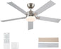 52 Inch Brushed Nickel Ceiling Fan With Remote And Dimmable LED Lighting