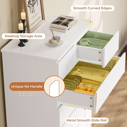 White Tall Dresser With 8 Drawers 59.7 Inch Vertical Bedroom Storage