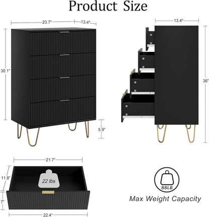 Four Drawer Dresser With Industrial Metal Legs Black
