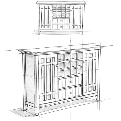 Rustic Gray Pine Wood Sideboard Buffet With Wine Storage