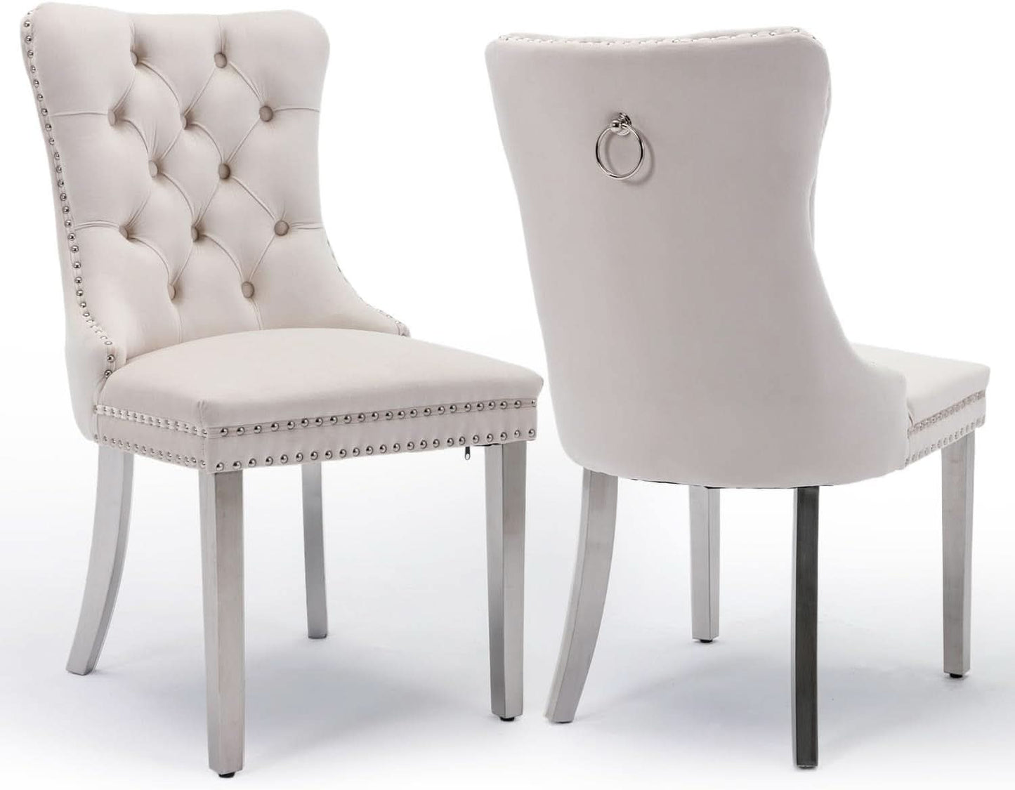 Velvet Dining Chairs Set Of 2 Beige Tufted Upholstered