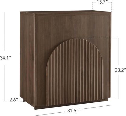 Walnut Sideboard Buffet Cabinet With Generous Storage And Wave Pattern Doors
