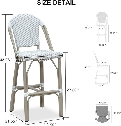 French Style Outdoor Bar Stools Set Of 2 27 Inch White And Grey
