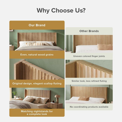Modern Farmhouse Wood Headboard with Wingback Fluted Design