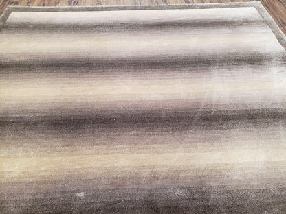 Vintage Safavieh Tibetan Indian Rug 6x9, Nepal Rug, Handmade, Striped Rug, Brown & Beige, 6x9 Oriental Carpet, Wool, Soft