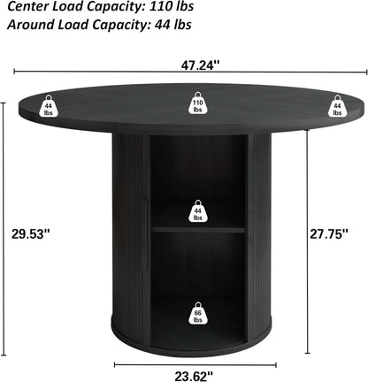 47 Inch Round Dining Table For 4 With Storage Shelf Black