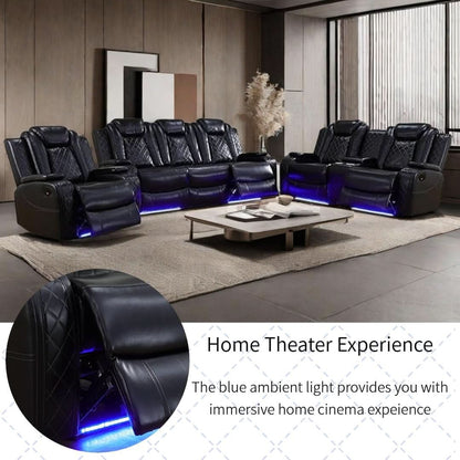 Power Recliner Set With LED Lights And Wireless Charger USB Port