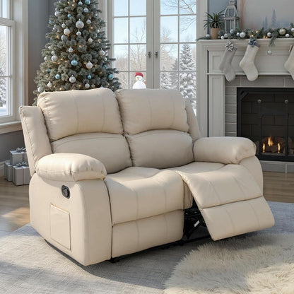 Manual Leather Loveseat Recliner Sofa With Pockets