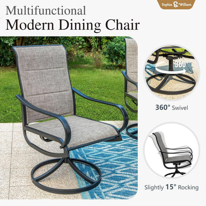 Patio Furniture Set Table For 8 Grayish Brown Swivel Chairs