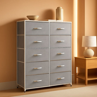 Light Grey Tall Dresser With 10 Drawers For Bedroom Storage