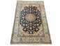 Persian Isfahan Rug 4x5, Navy Blue & Ivory, Wool and Silk Highlights