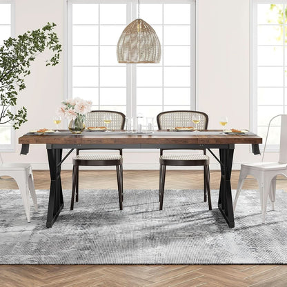 Farmhouse 70.8 Inch Wood Dining Table With Metal Legs