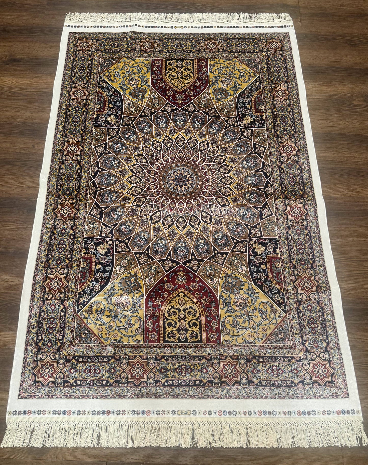 Turkish Silk Rug 4x6, Dome Design, Memluk Carpet, Bamboo Silk, New