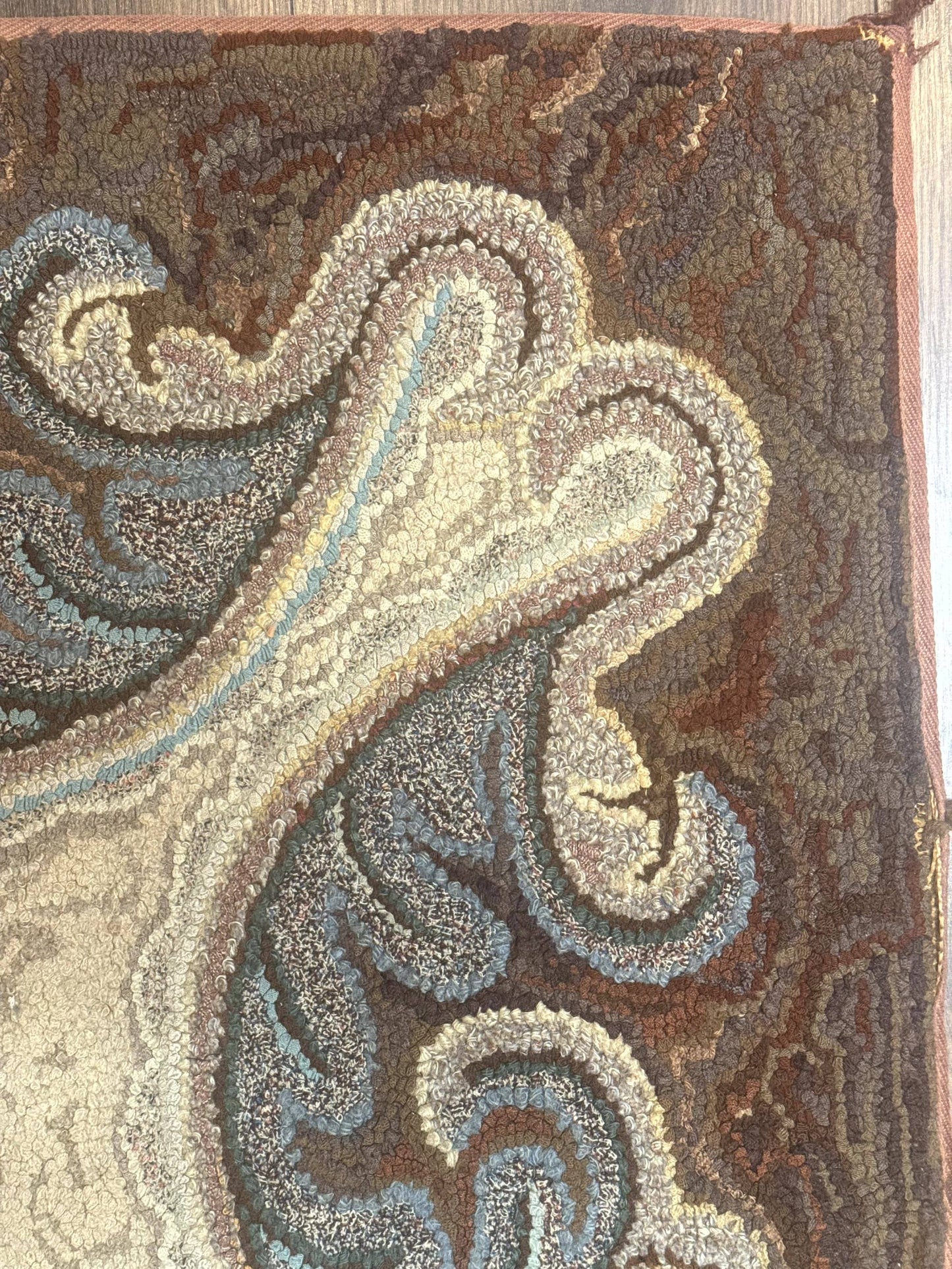 Antique American Hooked Rug 3 x 4.6, Vintage, Floral