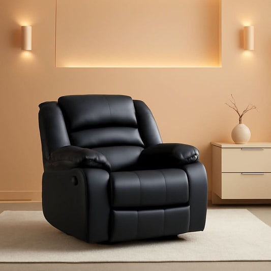 Black Recliner Chair Set of 2 With Overstuffed Cushions
