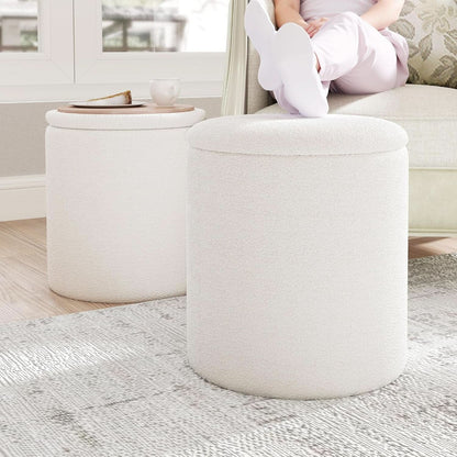 White Storage Ottoman Pouf With Hidden Compartment