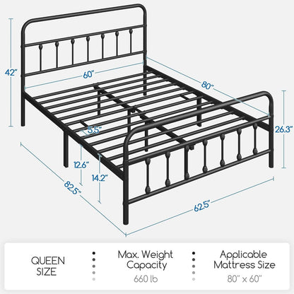 Queen Size Metal Platform Bed Frame With Storage Black