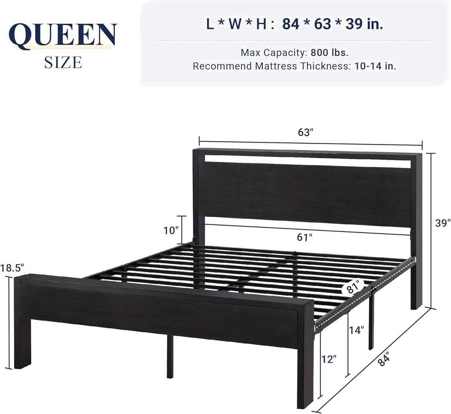Queen Platform Bed Frame With Wooden Headboard And Footboard Black Oak