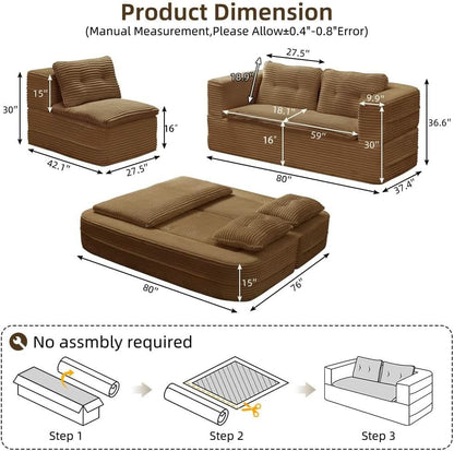 Camel King Size Corduroy Futon Pro Lux Sofa Bed Chaise Lux