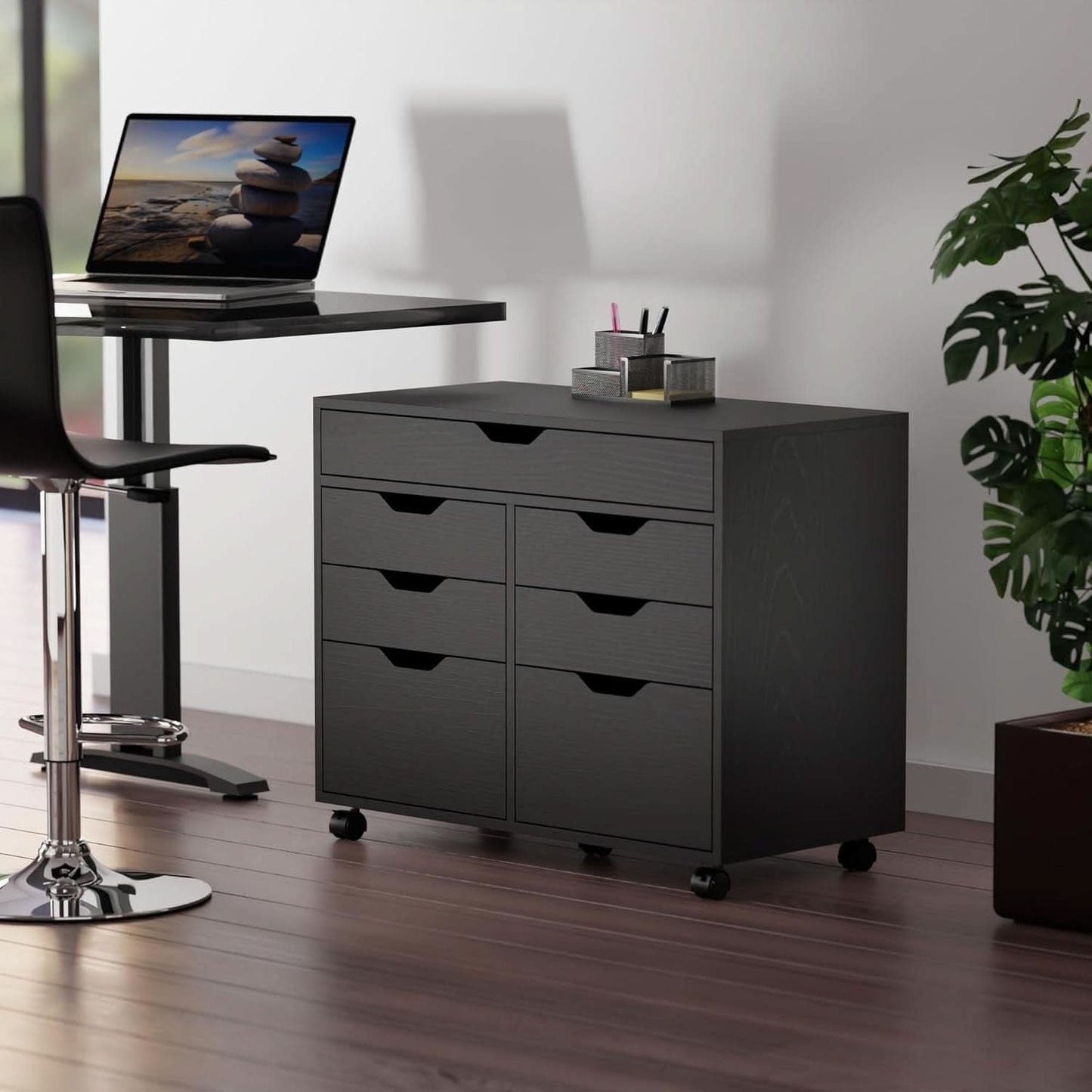 Black Halifax Two Door Storage Cabinet With Four Drawers