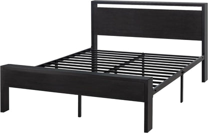 Sturdy Metal Platform Bed Frame With Wooden Headboard 800Lb