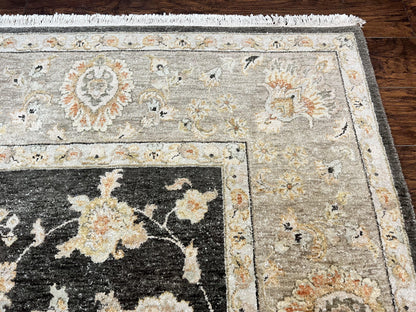 Indo Persian Rug 9x12, Sultanabad Indian Carpet, Dark Brown, Hand Knotted Vintage Wool Rug
