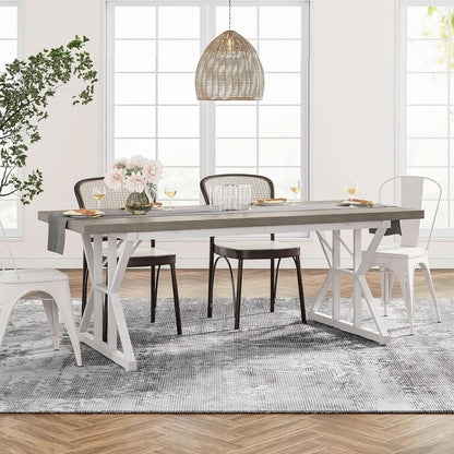 Farmhouse 6 Person Dining Table 70.8 Inch Grey Wood Table