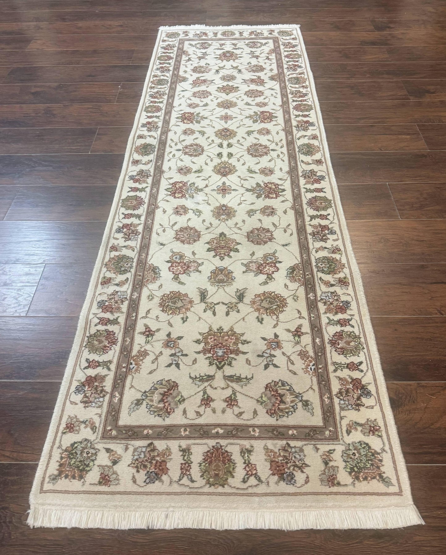 Pak Persian Runner Rug 2.6 x 8ft, Oriental Carpet for Hallway or Kitchen, Handmade, Wool and Silk Highlights