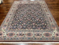 Indo Persian Rug 8x10, Repeated Allover Pattern, Navy Blue Ivory, Handmade Vintage Wool Carpet