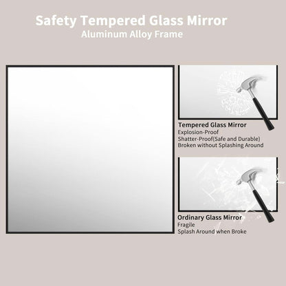 36 Inch Black Rectangle Bathroom Mirror With Tempered Glass