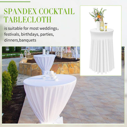 White Spandex Cocktail Tablecloths 32 Inch Round Pack Of 4