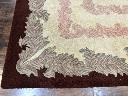 American Hand Hooked Rug 9x12, Vintage Aubusson Carpet, Wool