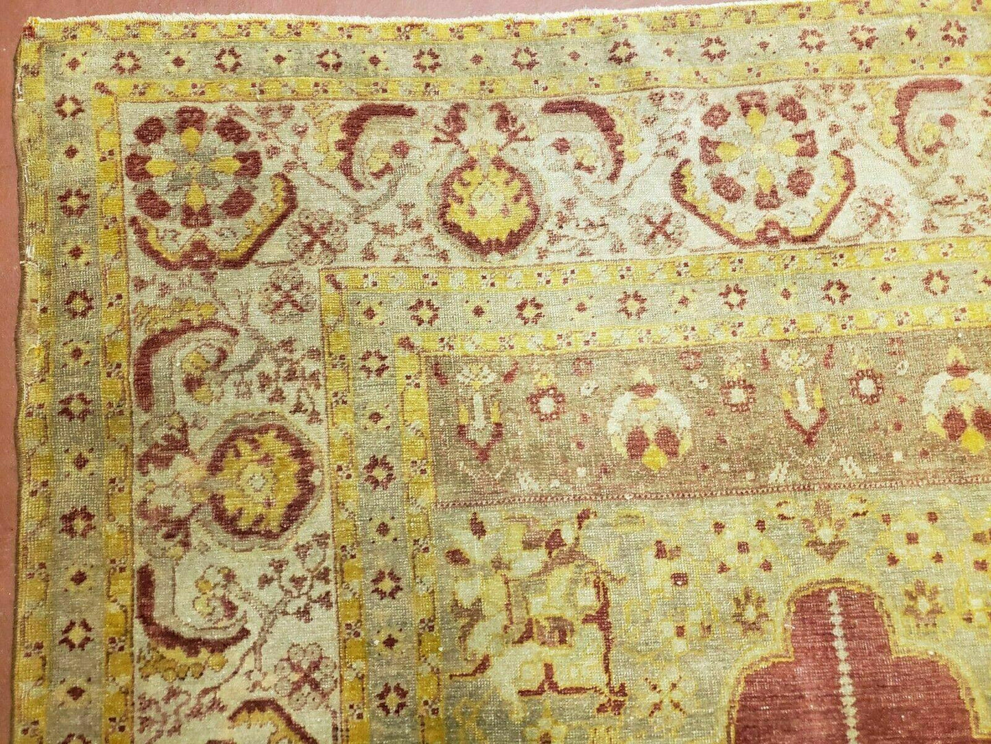 4' 5" X 7' Antique HandmadeTurkish Prayer Melas Oushak Wool Rug Mehrab Nice
