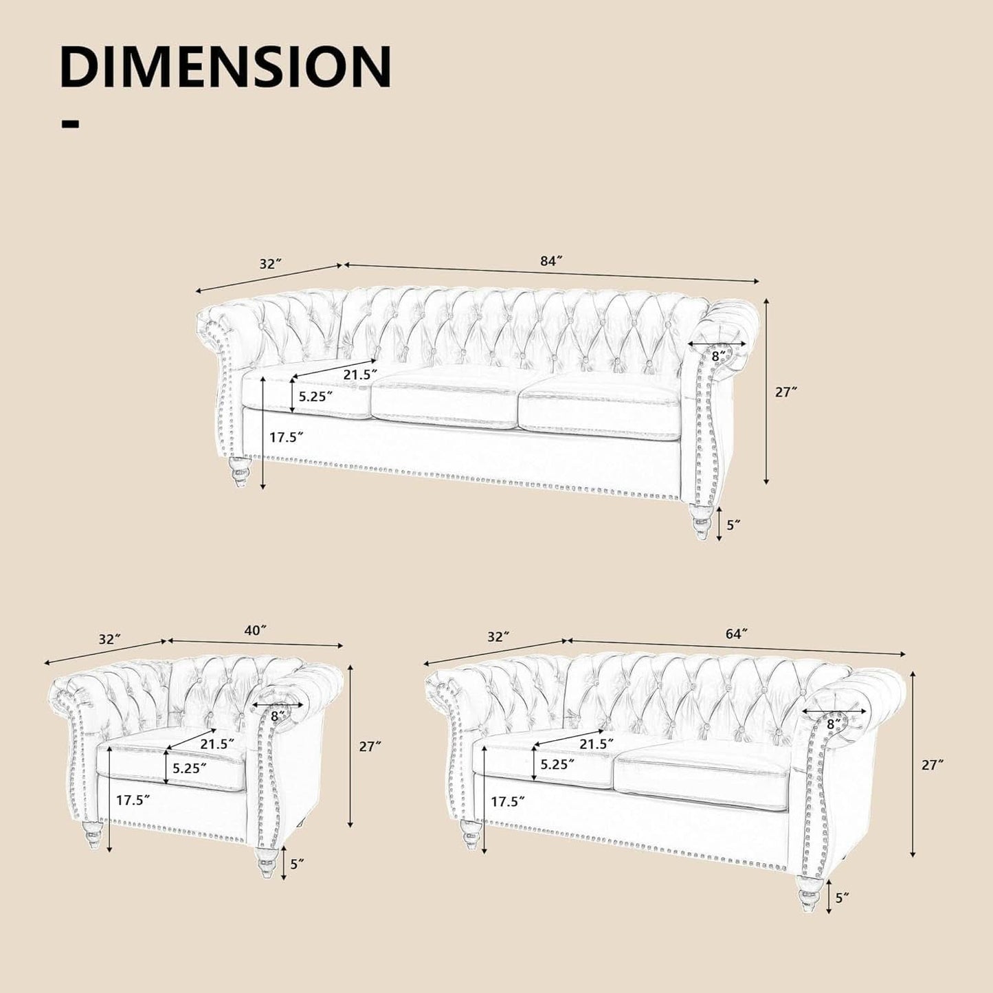 3 Piece Living Room Sectional Sofa Set Black Modern