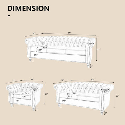 3 Piece Living Room Sectional Sofa Set Black Modern
