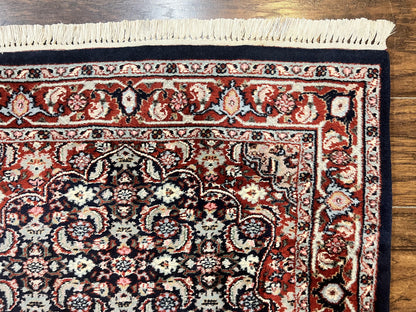 Indo Persian Rug 3x4, Herati Allover Pattern, Midnight Blue and Red, Small Vintage Handmade Wool Rug