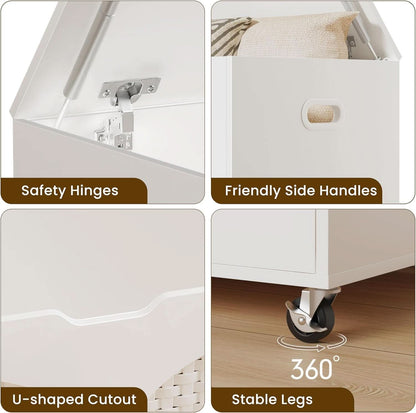 White Wooden Storage Bench On Wheels