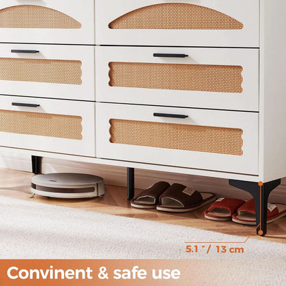 Six Drawer White Dresser With Industrial Steel Base