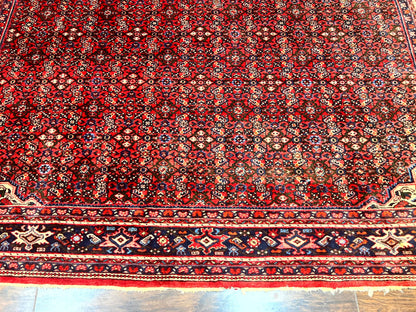 Large Persian Tribal Rug 11x17, Palace Sized Wool Handmade Vintage Carpet, Oversized Hand Knotted Rug, Red, Hamadan Dargazin Rug