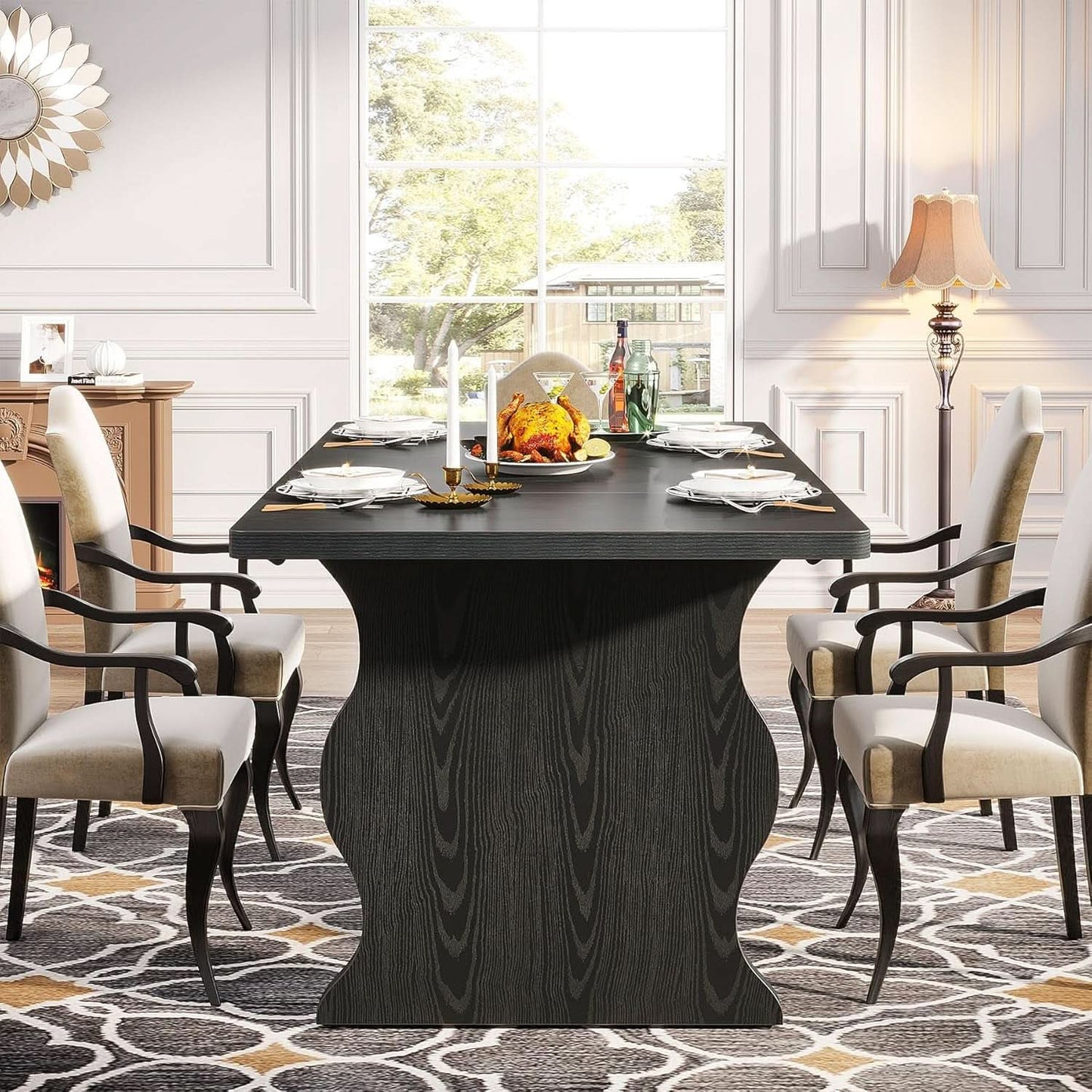 Black 63 Inch Rectangular Modern Dining Table For 4 To 6
