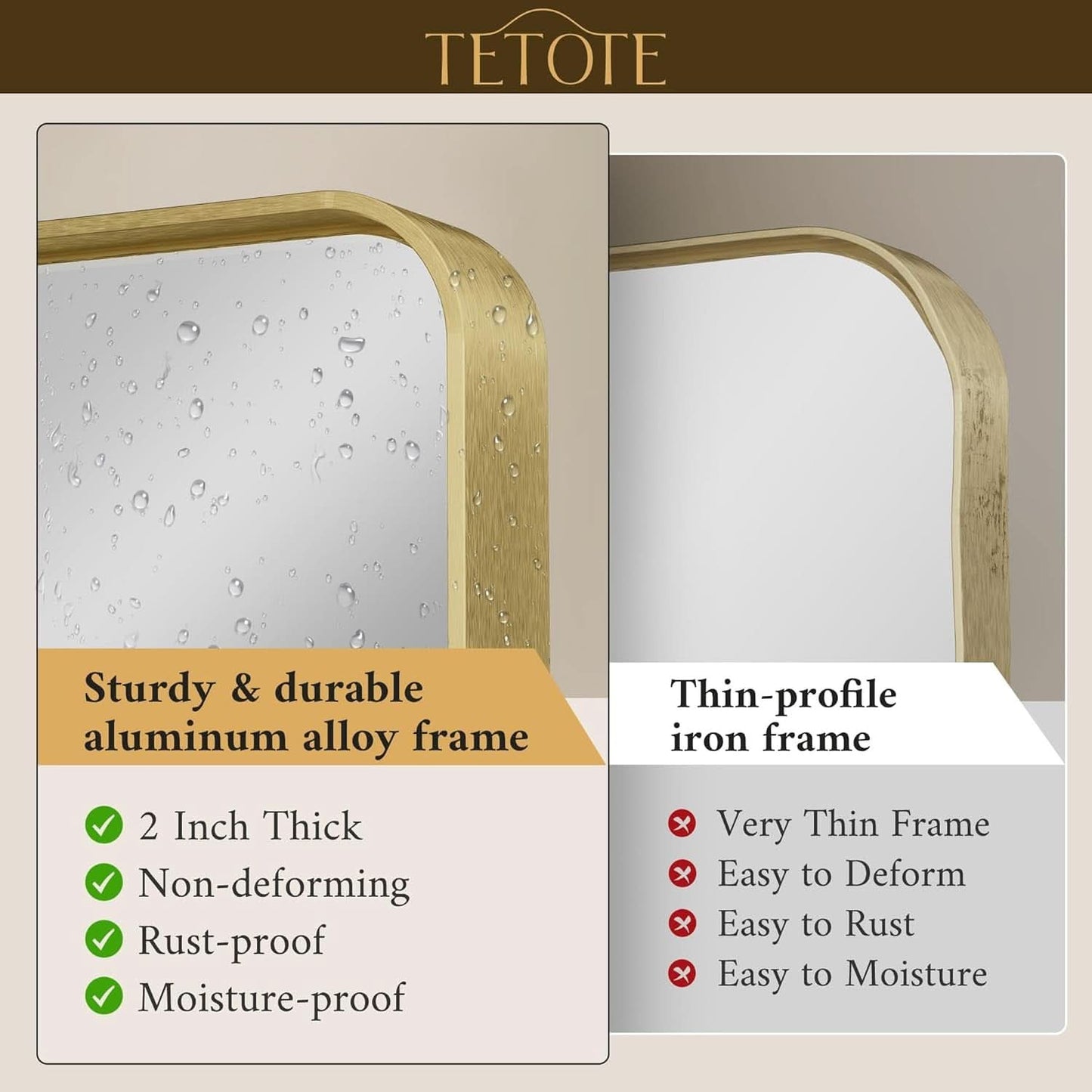 40 By 30 Inch Brushed Brass Bathroom Mirror Wall Mounted