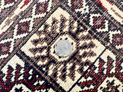 Pakistani Bokhara Rug 4x6, Turkoman Carpet, Vintage Handmade Wool Rug, Ivory