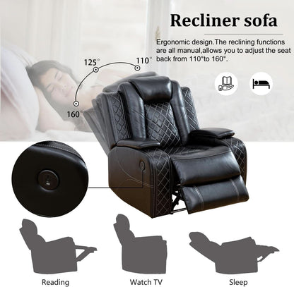 Black Power Recliner Sofa Set With LED And USB Charging