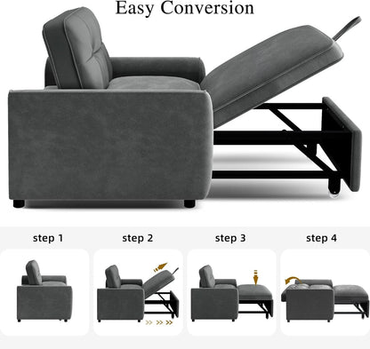 Convertible Sofa Bed Chair Gray Velvet Upholstered