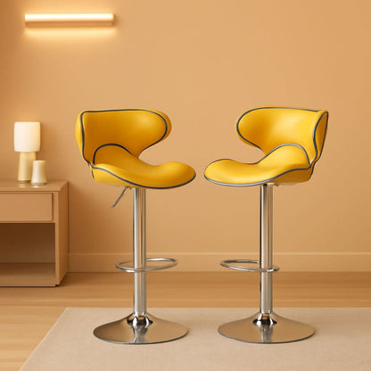 Masaccio Velvet Adjustable Swivel Bar Stool Set Of 2 Yellow
