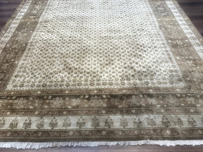 Indo Persian Rug, Allover Pattern, Beige, Wool Handmade Carpet