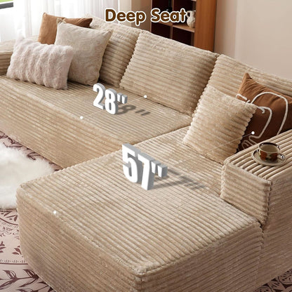 104 Inch Cloud Sectional Sofa Beige No Assembly Required Modern Upholstered Deep Seat Living Room