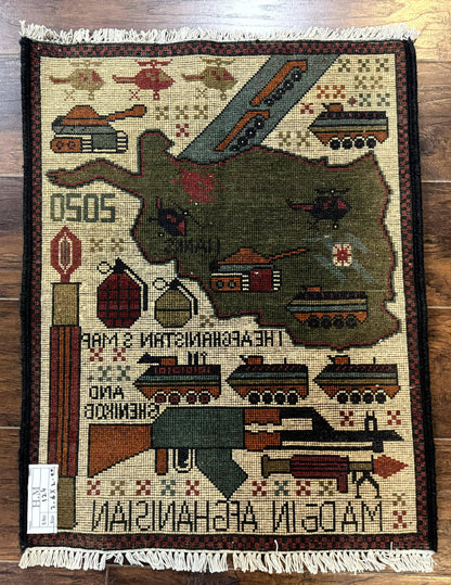 Afghan War Rug, Tanks Helicopters Guns